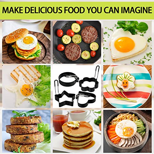 LeeLoon 6 Pack Eggs Rings, Stainless Steel Egg Cooking Rings, Round Pancake Mold for Frying Eggs, Omelet and Muffins, Non-stick Fried Egg Mold Ring with Oil Brush and Slotted Spatula, 4 Shapes - Image 5