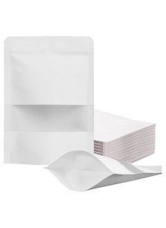 Generic White Kraft Stand Up Pouch Bags 20*30cm 50 Pack Reusable Zip Lock Paper Pouches with Matte Window and Tear-away Notch for Multi-purpose Storage  - Image 1