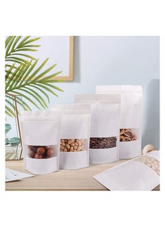 Generic White Kraft Stand Up Pouch Bags 20*30cm 50 Pack Reusable Zip Lock Paper Pouches with Matte Window and Tear-away Notch for Multi-purpose Storage  - Image 3