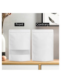 Generic White Kraft Stand Up Pouch Bags 20*30cm 50 Pack Reusable Zip Lock Paper Pouches with Matte Window and Tear-away Notch for Multi-purpose Storage  - Image 2
