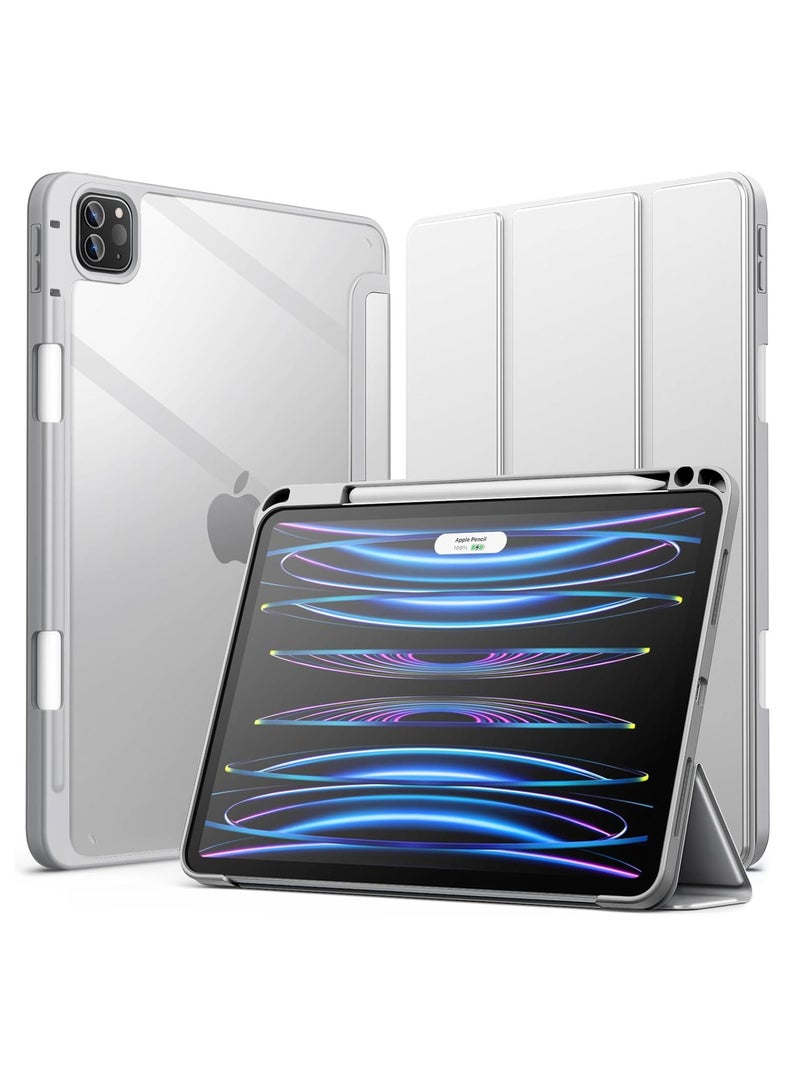 MIGOFAST iPad Pro 11-Inch M4 2024 (5th Generation) with Pencil Holder, Clear Transparent Back Shell Slim Stand Shockproof Tablet Cover, Auto Wake/Sleep Light Gray Silver  - Image 1
