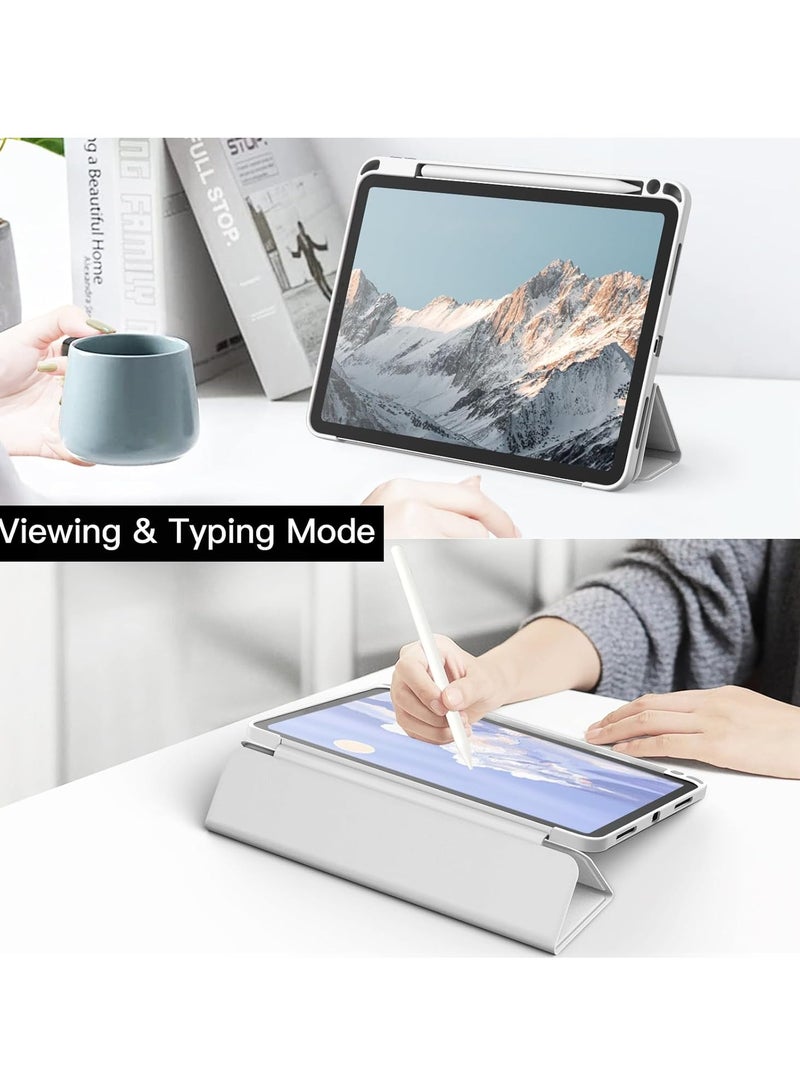 MIGOFAST iPad Pro 11-Inch M4 2024 (5th Generation) with Pencil Holder, Clear Transparent Back Shell Slim Stand Shockproof Tablet Cover, Auto Wake/Sleep Light Gray Silver  - Image 3