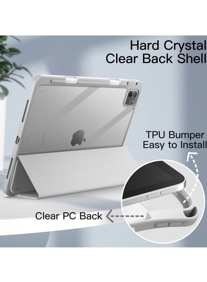 MIGOFAST iPad Pro 11-Inch M4 2024 (5th Generation) with Pencil Holder, Clear Transparent Back Shell Slim Stand Shockproof Tablet Cover, Auto Wake/Sleep Light Gray Silver  - Image 5