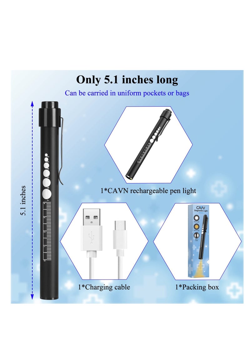 Rechargeable Pen Light with Pupil Gauge LED Penlights for Nurses Doctors, Warm/White Light, USB Rechargeable Medical Penlight Gifts for Nurses Nursing Student (Black)