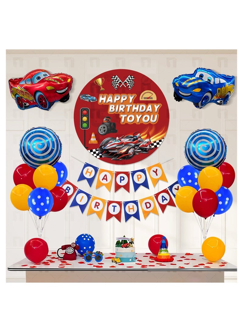 Race Car Birthday Balloon Set, Boys Racing Theme Happy Birthday Party Decoration Kit - Image 1