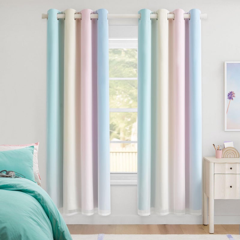 Geomoroccan 100% Blackout Curtains with Sheer Overlay Mix and Match Double Layer Drapes 72 Inch Length 2 Panels for Room Bedroom Room Ombre Rainbow Grommet Window Treatment with Tiebacks - Image 1