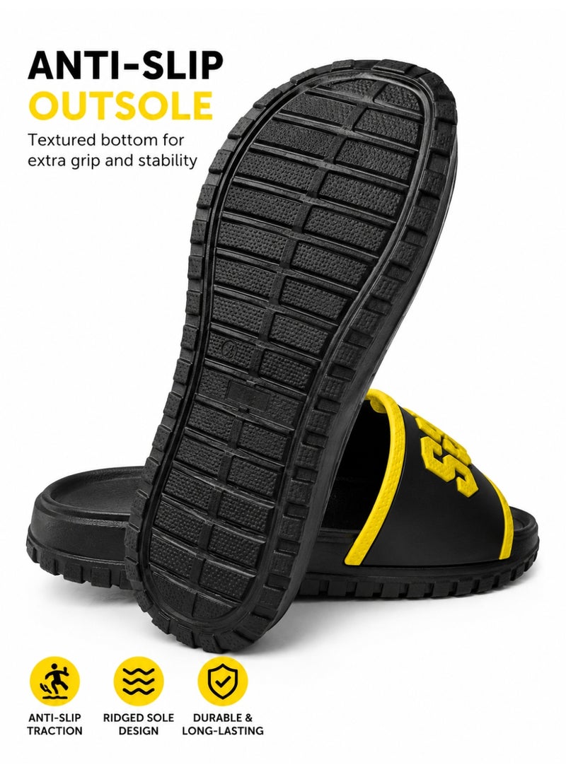 Men's Slide Sandals Black Casual Slippers Comfortable Summer Shoes with Anti Slip Sole Lightweight Open Toe Indoor Outdoor Pool Beach Shower Slides for Men EU 40-45 - Image 4