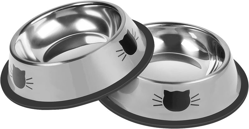 KASTWAVE 2 Pcs Stainless Steel Cat Food Bowls, Non-Slip Pet Feeding Bowls with Removable Rubber Base, Unbreakable 7 Oz Small Dog Cat Dishes for Food and Water, Easy to Clean, Colorful Pet Bowls - Image 1