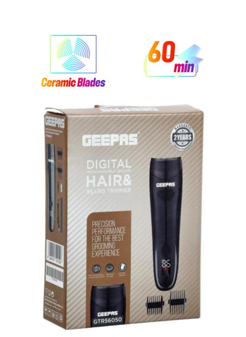 Professional Digital Hair & Beard Trimmer with Vacuum Suction | Rechargeable, Ceramic Titanium Blades, Li-Ion Battery & 4 Cutting Lengths