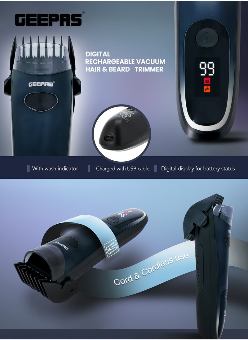 GEEPAS - Professional Digital Hair & Beard Trimmer with Vacuum Suction | Rechargeable, Ceramic Titanium Blades, Li-Ion Battery & 4 Cutting Lengths - Image 1