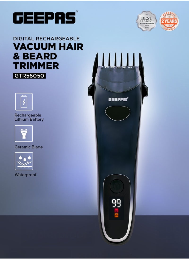 GEEPAS - Professional Digital Hair & Beard Trimmer with Vacuum Suction | Rechargeable, Ceramic Titanium Blades, Li-Ion Battery & 4 Cutting Lengths - Image 1