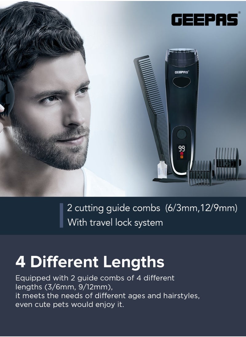 GEEPAS - Professional Digital Hair & Beard Trimmer with Vacuum Suction | Rechargeable, Ceramic Titanium Blades, Li-Ion Battery & 4 Cutting Lengths - Image 1