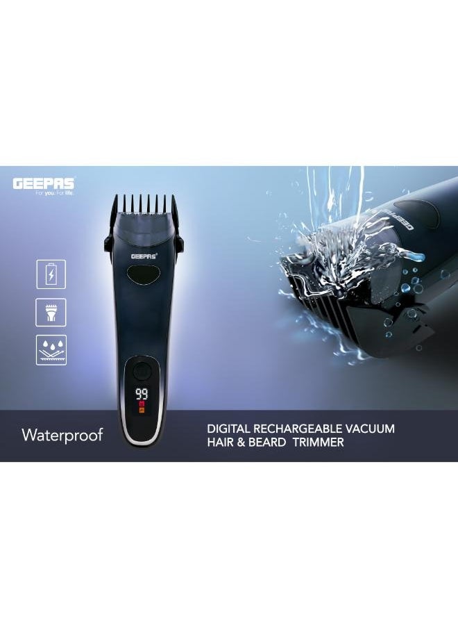 GEEPAS Rechargeable Digital Hair And Beard Trimmer | Ceramic + Titanium Coated Blade 