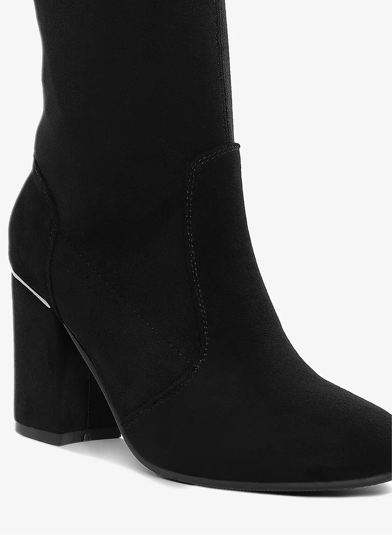 London Rag Black Microfiber Calf Boots in Black for Women | Best Price UAE