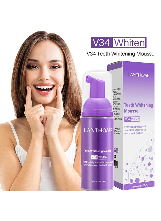 Lanthome Purple Teeth Whitening Mousse, Dental Color Corrector Foam, Yellow Stain Removal for Teeth, Purple Toothpaste for Teeth Whitening, Teeth Whitening Kit for Sensitive Teeth 50ML  - Image 2