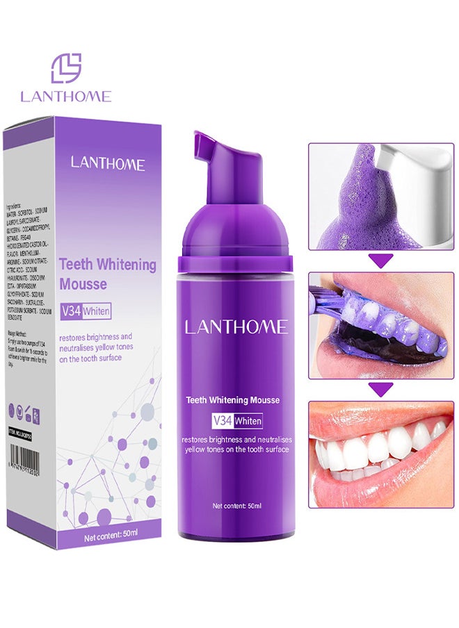Lanthome Purple Teeth Whitening Mousse, Dental Color Corrector Foam, Yellow Stain Removal for Teeth, Purple Toothpaste for Teeth Whitening, Teeth Whitening Kit for Sensitive Teeth 50ML  - Image 1
