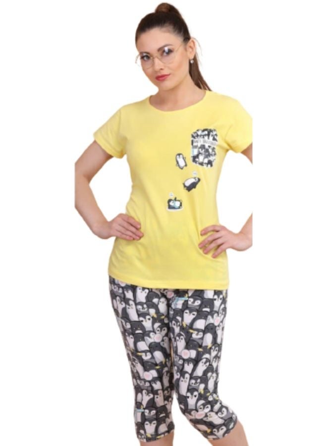 جنة بيجامة نوم نسائية باكمام قصيره وبنطلون برمودا مصنوعة من القطن - Image 1