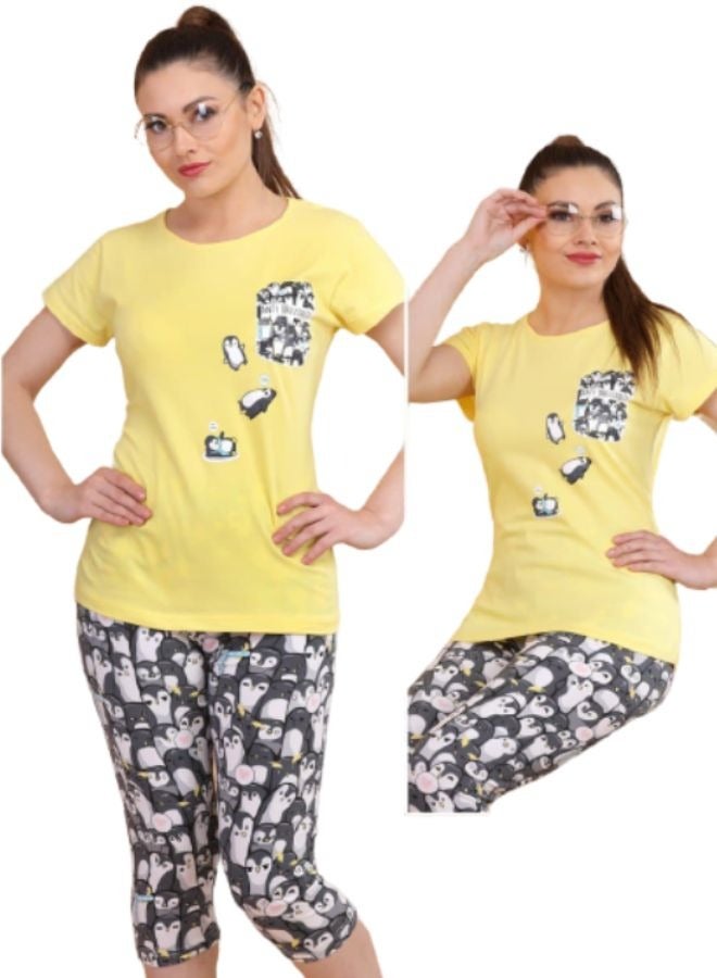 جنة بيجامة نوم نسائية باكمام قصيره وبنطلون برمودا مصنوعة من القطن - Image 2