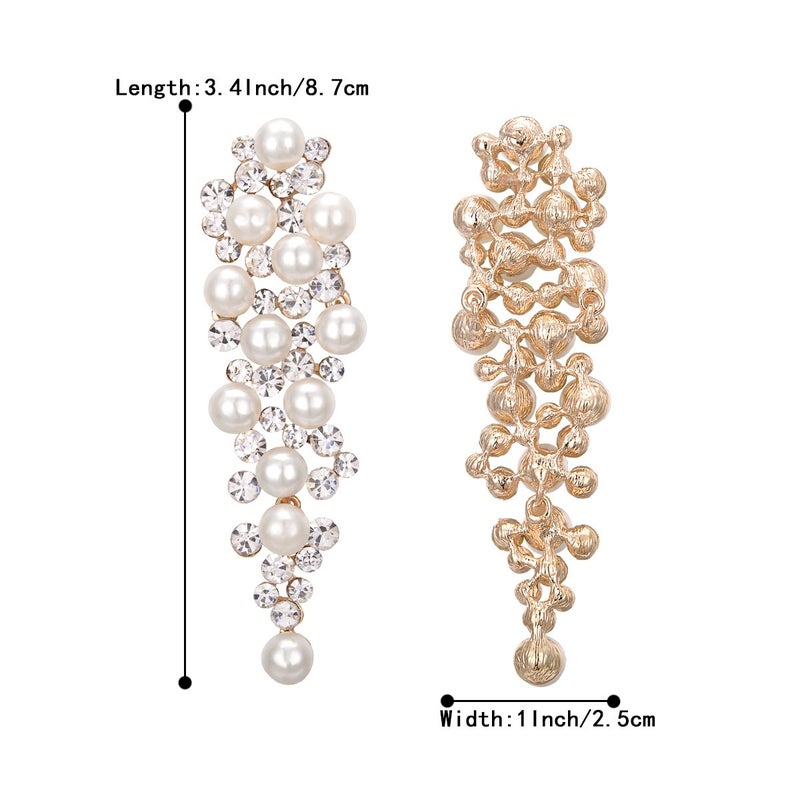 BriLove Wedding Bridal Earrings for Women Simulated Pearl Crystal Multi Beaded Cluster Chandelier Dangle Jewelry Ivory Color Gold-Toned - Image 5