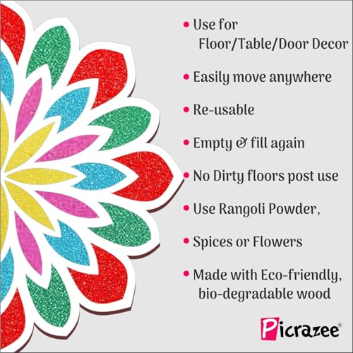 Picrazee Double Layer Rangoli Stencil Mat, Tool Kit, Rangoli for Diwali Decor, Reusable Island Portable, Diwali Decoration Item for Home Office (11.7 inch) (D3) - Image 3