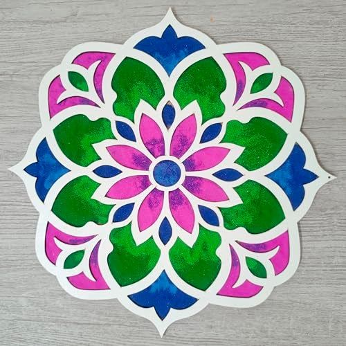 Picrazee Double Layer Rangoli Stencil Mat, Tool Kit, Rangoli for Diwali Decor, Reusable Island Portable, Diwali Decoration Item for Home Office (11.7 inch) (D3) - Image 1