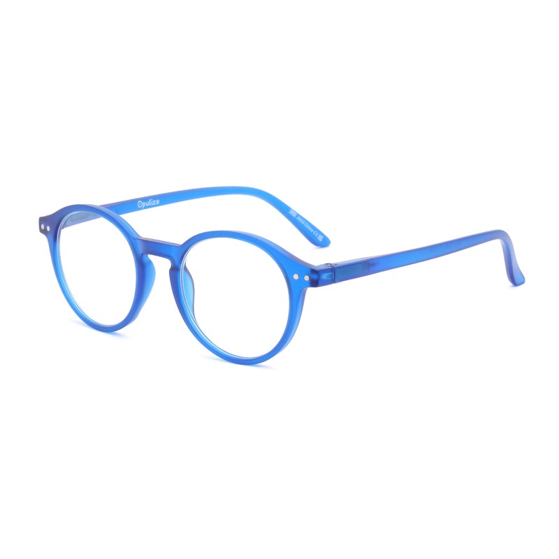 OPULIZE REY Reading Glasses for Women Men, Retro Round Frame with Spring Hinges, Matte Blue +1.50 (Pack of 1) - Image 2
