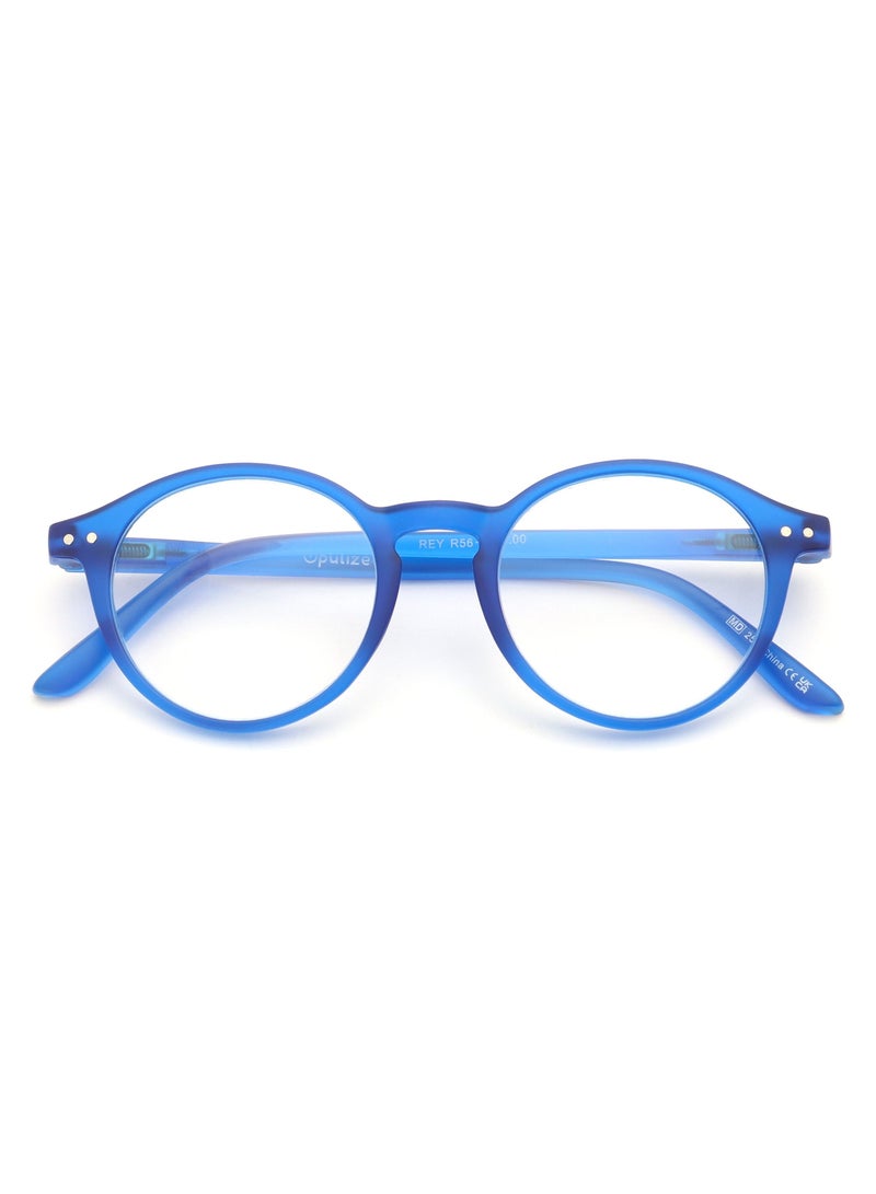 OPULIZE REY Reading Glasses for Women Men, Retro Round Frame with Spring Hinges, Matte Blue +1.50 (Pack of 1) - Image 1
