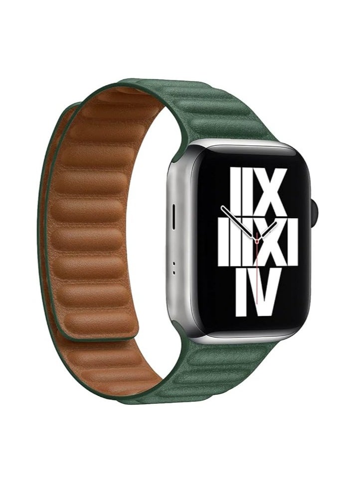 ten.tech - TenTech Magnetic Genuine Leather Watch Band for Apple Watch Ultra/Ultra 2, Size 49mm 45mm 44mm 42, Adjustable Sport Band with Magnetic Closure for iWatch Series 9/8/7/6/5/4/3/2 /1/SE – green - Image 1