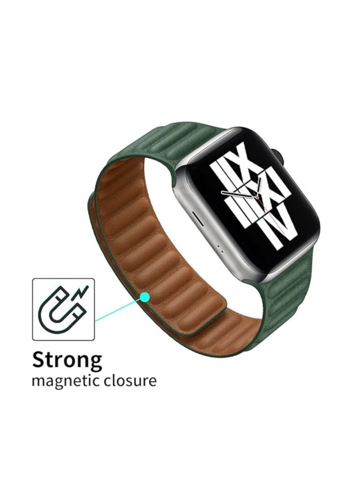 ten.tech - TenTech Magnetic Genuine Leather Watch Band for Apple Watch Ultra/Ultra 2, Size 49mm 45mm 44mm 42, Adjustable Sport Band with Magnetic Closure for iWatch Series 9/8/7/6/5/4/3/2 /1/SE – green - Image 1