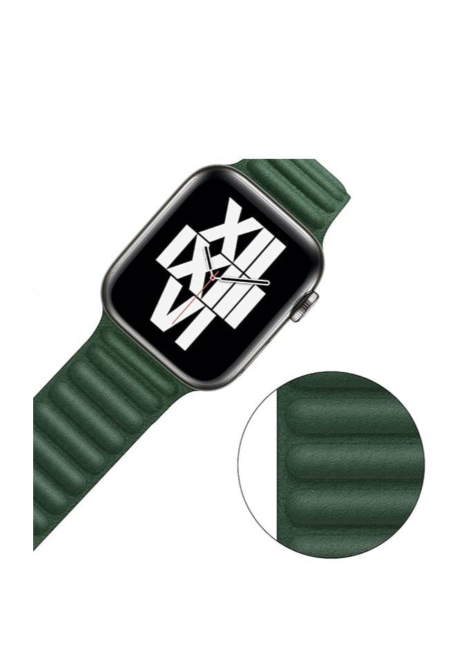 ten.tech - TenTech Magnetic Genuine Leather Watch Band for Apple Watch Ultra/Ultra 2, Size 49mm 45mm 44mm 42, Adjustable Sport Band with Magnetic Closure for iWatch Series 9/8/7/6/5/4/3/2 /1/SE – green - Image 1