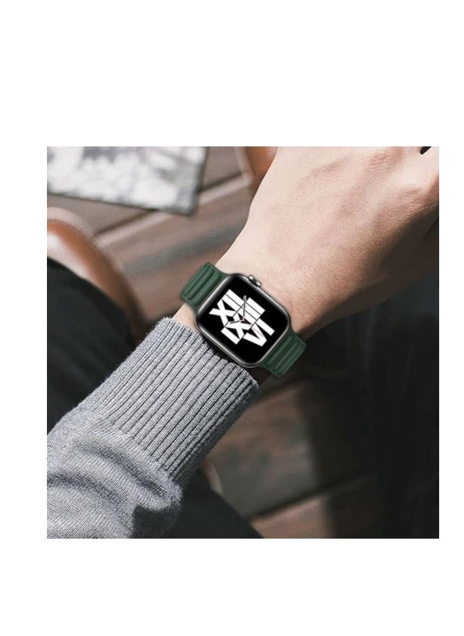 ten.tech - TenTech Magnetic Genuine Leather Watch Band for Apple Watch Ultra/Ultra 2, Size 49mm 45mm 44mm 42, Adjustable Sport Band with Magnetic Closure for iWatch Series 9/8/7/6/5/4/3/2 /1/SE – green - Image 1