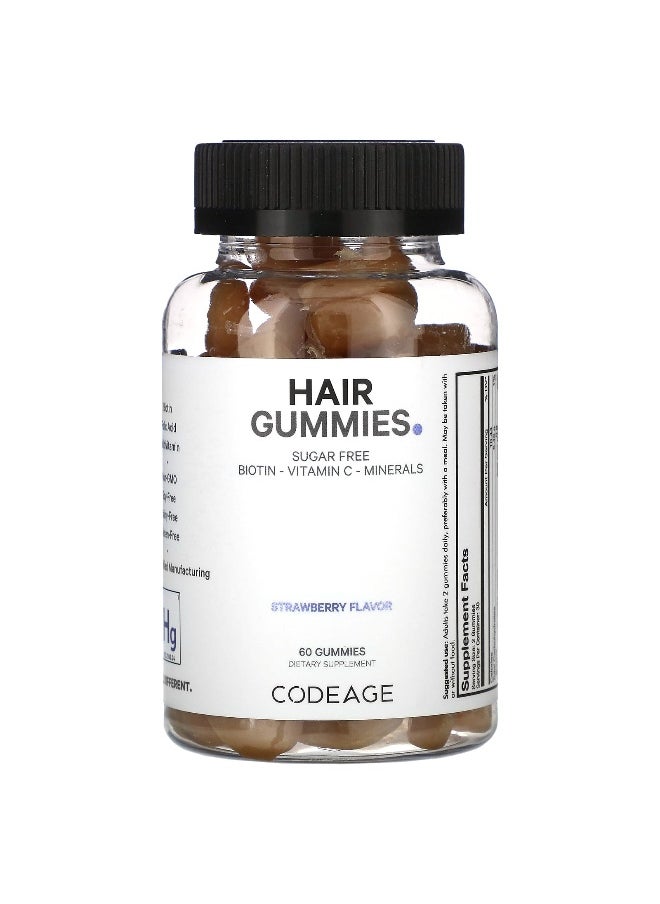 Codeage - Codeage, Hair Gummies, Sugar Free, Strawberry, 60 Gummies - Image 1