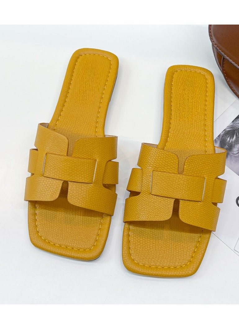 Rup Art PU Leather Female Fancy Solid Color Women Slippers Girls  - Image 4