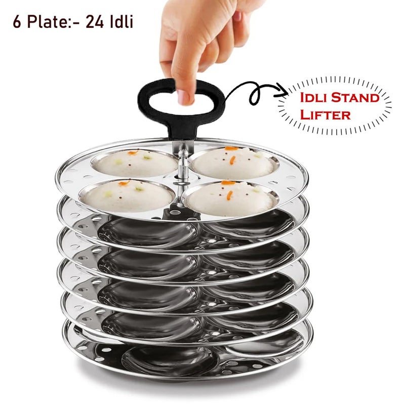 Missippi Missippi 24 Cavity 6 Plate Idli Cooker, 24 Idli Maker Stainless Steel Idli Maker 24 Cavity Stainless Steel Idly Pot (6 Plate 24 Idli) - 6 ICM + Lifter  - Image 2