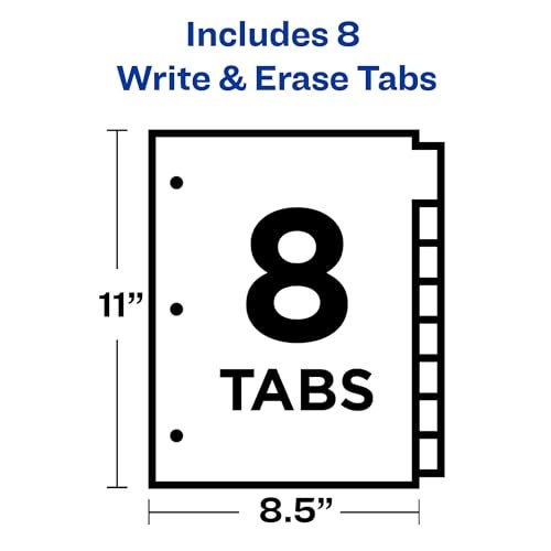 Avery 8-Tab Binder Dividers, Write & Erase White Big Tabs, 1 Set (23078) - Image 4