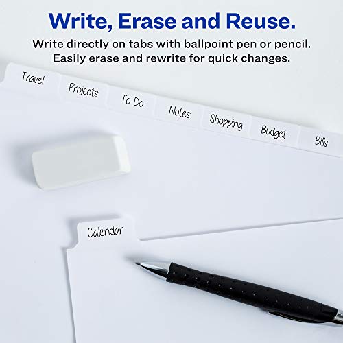 Avery 8-Tab Binder Dividers, Write & Erase White Big Tabs, 1 Set (23078) - Image 2