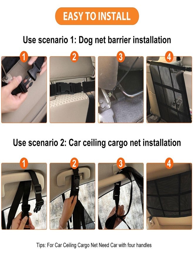 Choicons Dog Car Net Barrier,Universal Fit Sturdy Double-Layer Mesh 31.5"x23.6" Car Ceiling Cargo Net Pocket with Flexible Bungee Cords for Seat Movement Easy to Install - Image 4