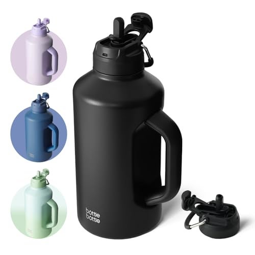 BOTTLE BOTTLE Insulated Water Bottle 64 oz with Straw and Dualuse Lid Half Gallon Jug for Men with Handle Vacuum Stainless Steel water bottle for Workout and Sports black