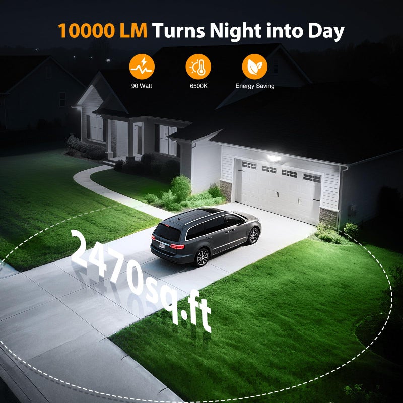 Onforu 90W Flood Lights Outdoor, 10000LM Ultra Bright 4-Head LED Security Light with Switch Control, IP66 Waterproof 6500K Exterior Lights for Yard Garage Patio - Image 3