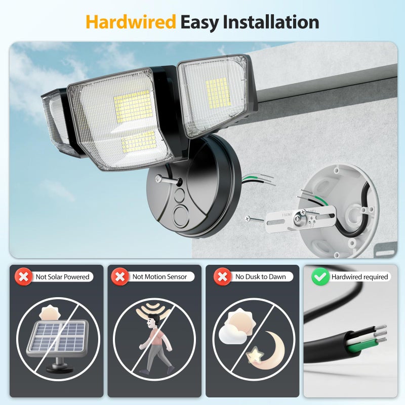 Onforu 90W Flood Lights Outdoor, 10000LM Ultra Bright 4-Head LED Security Light with Switch Control, IP66 Waterproof 6500K Exterior Lights for Yard Garage Patio - Image 2