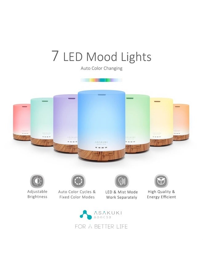 ASAKUKI 300ML Essential Oil Diffuser, Quiet 5-in-1 Premium Humidifier, Natural Home Fragrance Aroma Diffuser with 7 LED Color Changing Light and Auto-Off Safety Switch - Image 2