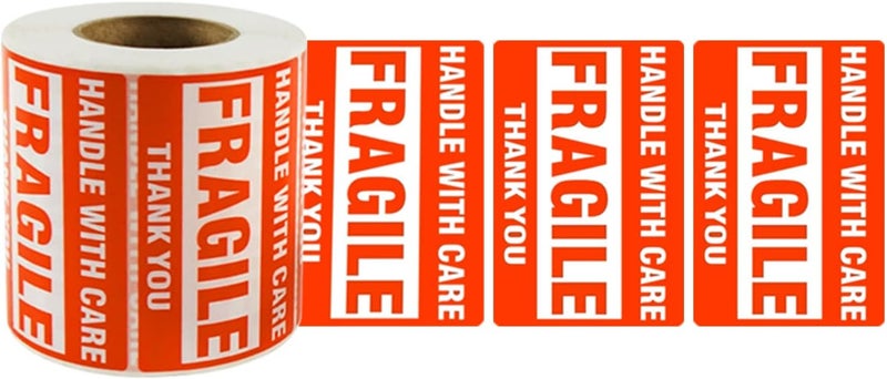 SJPACK 500 Fragile Stickers 1 Roll 2" x 3" Fragile - Handle with Care - Thank You Shipping Labels Stickers (500 Labels/Roll) - Image 1