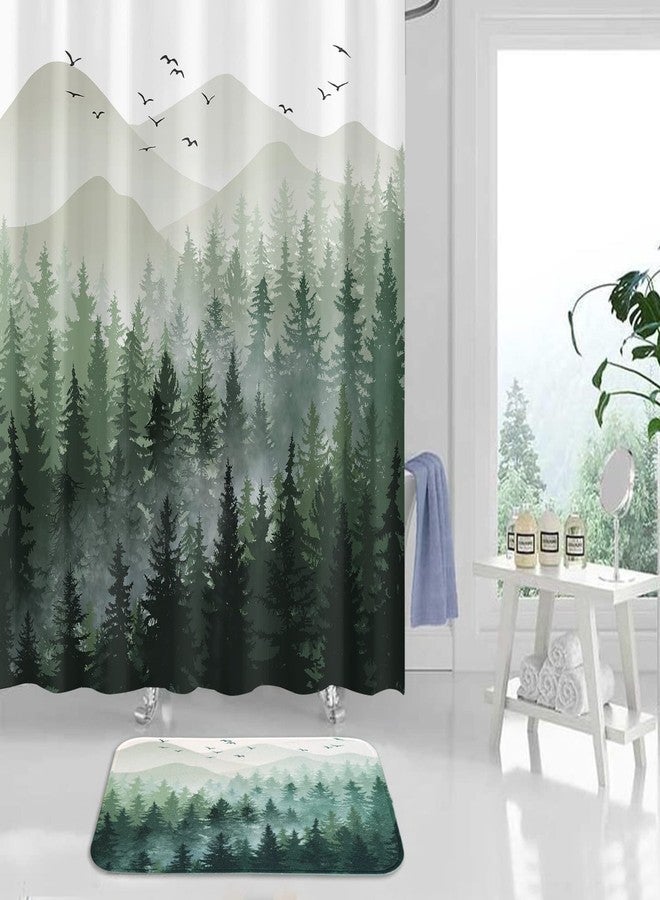 Accnicc Green Misty Forest Small Bathroom Rugs Mat Nature Tree Mountain Bath Rug Water Absorbent Non Slip Shower Mat Memory Foam Bath Mats for Bathroom Decor (Green, 24'' × 16'') - Image 4