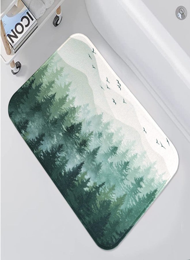 Accnicc Green Misty Forest Small Bathroom Rugs Mat Nature Tree Mountain Bath Rug Water Absorbent Non Slip Shower Mat Memory Foam Bath Mats for Bathroom Decor (Green, 24'' × 16'') - Image 1