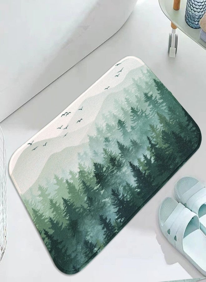 Accnicc Green Misty Forest Small Bathroom Rugs Mat Nature Tree Mountain Bath Rug Water Absorbent Non Slip Shower Mat Memory Foam Bath Mats for Bathroom Decor (Green, 24'' × 16'') - Image 2