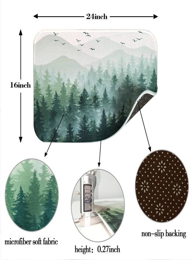 Accnicc Green Misty Forest Small Bathroom Rugs Mat Nature Tree Mountain Bath Rug Water Absorbent Non Slip Shower Mat Memory Foam Bath Mats for Bathroom Decor (Green, 24'' × 16'') - Image 5