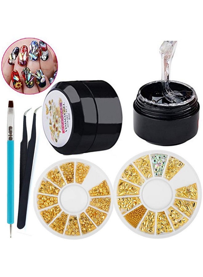 يس ليدي مسمار الفن حجر الراين منشئ الغراء عدة مع المعادن الشرير برشام ترصيع سوبر لاصق جيل للأظافر للأحجار الكريمة والمجوهرات الديكور