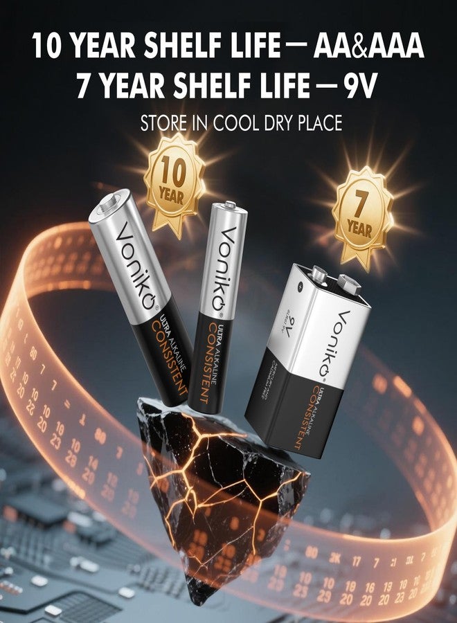Voniko 56 Counts Alkaline Batteries Combo Pack, 24 Counts AA Batteries, 24 Counts AAA Batteries and 8 Counts 9V Batteries for Household Electronics - Image 5