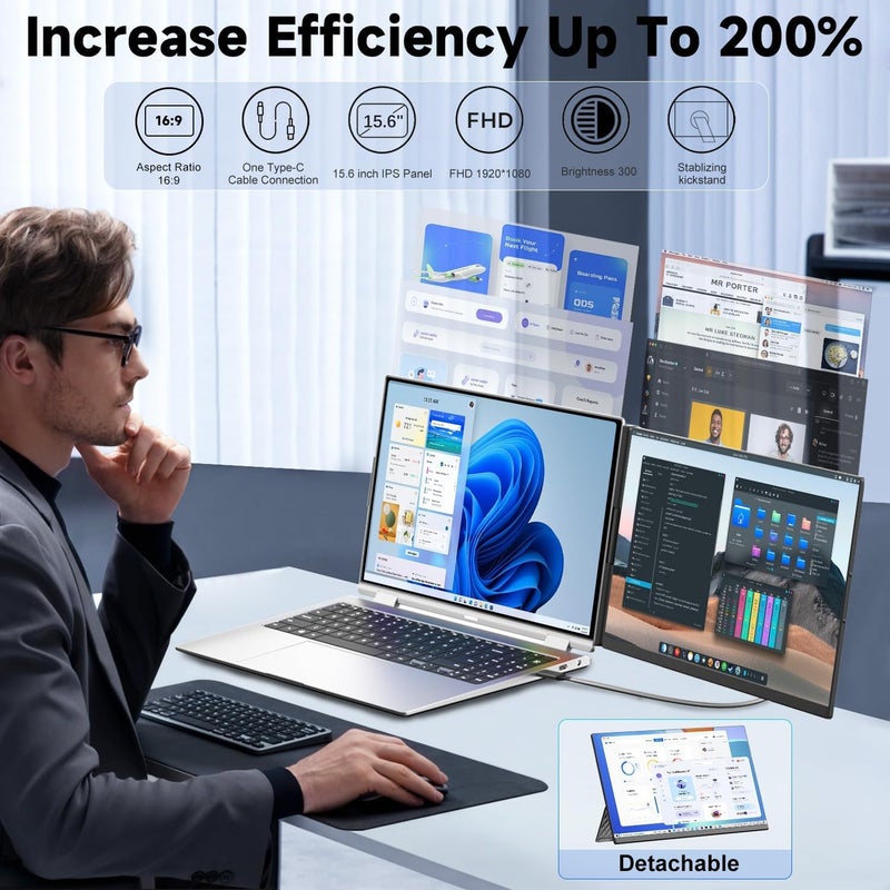 KEFEYA Laptop Screen Extender, 15.6" FHD 1080P IPS Laptop Monitor Extender Detachable, Portable Monitor for Laptops 13-17.3" with Breath Light, Plug n Play for Windows/Mac/Android/Switch/PS5 - Image 2