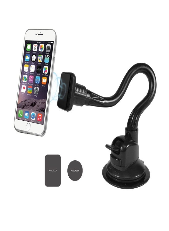 Macally Windshield Phone Mount for Car Magnetic - Suction Cup Window Mount Phone Holder with 8" Long Gooseneck Arm & Super Strong Magnet Mount for Smartphone and iPhone - Image 1